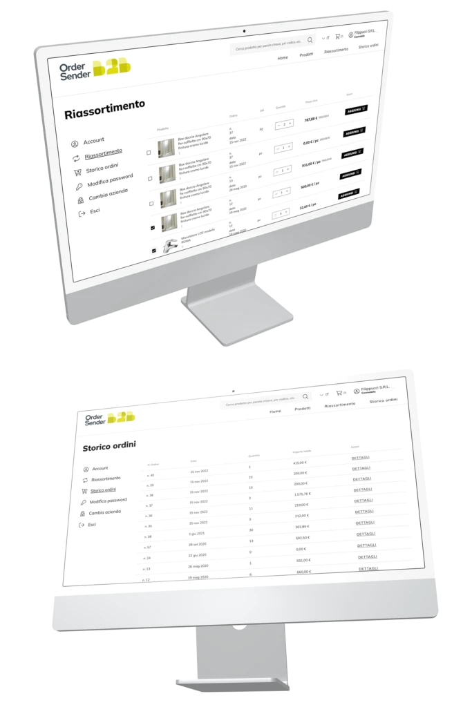 ecommerce b2b gestione ordini clienti riassortimento prodotti order sender